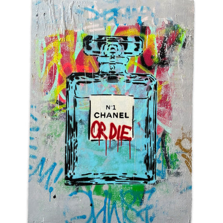 CHANEL OR DIE PRINT - BLUE ON GREY