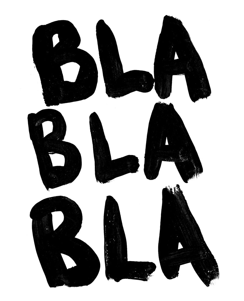 Three rows of black brush-lettered BLA on white paper